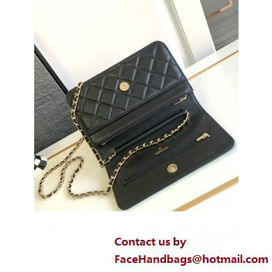 chanel Black Lambskin, Enamel  &  Gold-Tone Metal Classic Wallet on Chain AP0250 2024